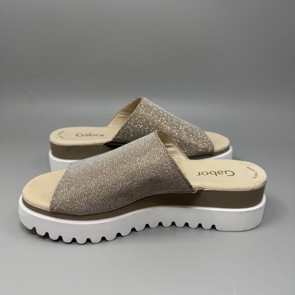 Gabor platform leather slip on sandal shoes Sparkly Beige Size 7.5 US - Picture 2 of 7